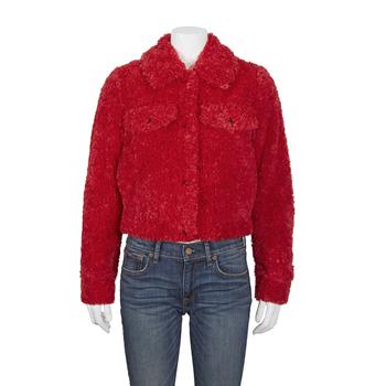 推荐Michael Kors Ladies Faux Sherpa Trucker Jacket In Red, Size Small商品