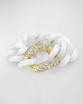 商品SHAY | 18k Yellow Gold Single Pave White Ceramic Link Ring, Size 5,商家Neiman Marcus,价格¥8298图片