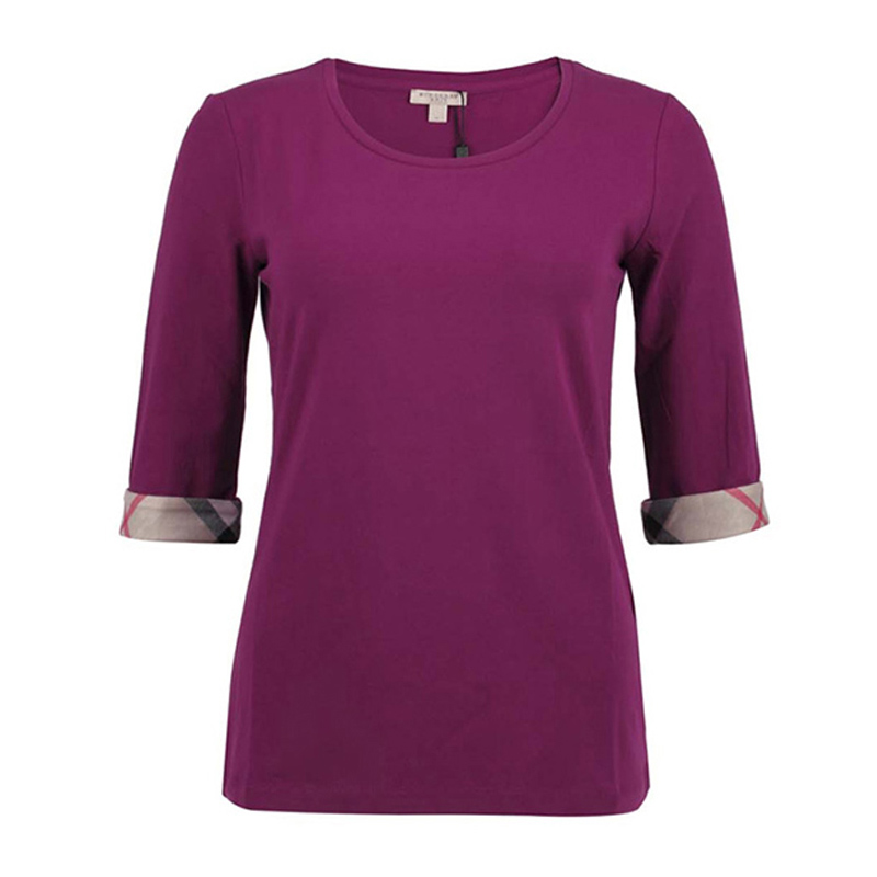 推荐Burberry 博柏利 女士袖口格纹设计五分袖紫色T恤 3990296商品