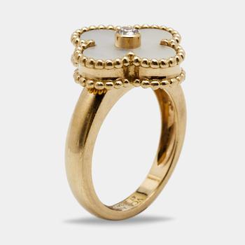 Van Cleef & Arpels, [二手商品] Van Cleef & Arpels | Van Cleef & Arpels Vintage Alhambra Mother of Pearl Diamond 18k Yellow Gold Ring Size 47商品图片 9.8折