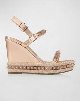 Christian Louboutin | Pyraclou Metallic Spike Wedge Sandals 