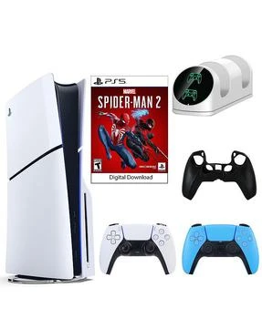 PS5 SpiderMan 2 Console with Extra Blue Dualsense Controller, Dual Charging Dock and Silicone Sleeve