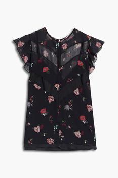 RED Valentino | Point d'esprit-paneled floral-print chiffon blouse商品图片,4.3折