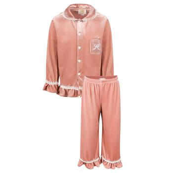 Caramelo Kids | Ruffled velvet blouse and trousers set in pink商品图片,4.9折×额外8.5折, 满$350减$150, 满减, 额外八五折