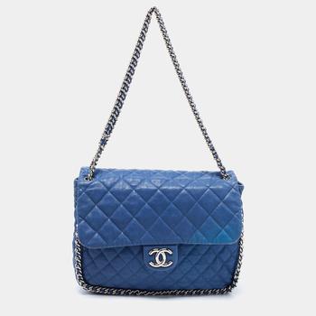 香奈儿122单肩包, [二手商品] Chanel | Chanel Blue Quilted Leather Maxi Chain Around Flap Shoulder Bag商品图片 8.8折, 满1件减$100, 满减