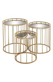 商品VIVIAN LUNE HOME | Goldtone Metal Contemporary Accent Table with Mirrored Glass Top - Set of 3,商家Nordstrom Rack,价格¥1610图片