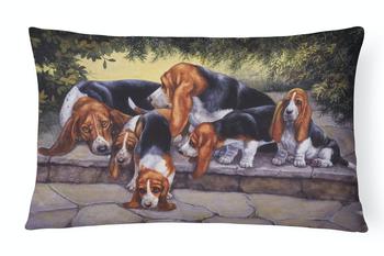巴黎世家老爹鞋多少钱, Caroline's Treasures | 12 in x 16 in  Outdoor Throw Pillow Basset Hound Puppies, Momma and Daddy Canvas Fabric Decorative Pillow商品图片 