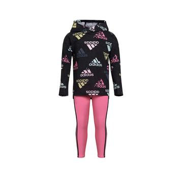 adidas裤子图片, Adidas | Little Girls Long Sleeve Allover Print Hooded T-shirt and Tights, 2 Piece Set商品图片 