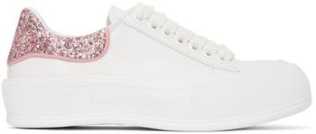 商品White & Pink Deck Lace-Up Plimsoll Sneakers图片