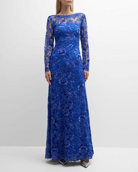 商品Tadashi Shoji | Floral-Embroidered Illusion Lace Gown,商家Neiman Marcus,价格¥4580图片