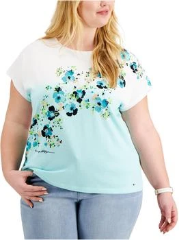 推荐Plus Womens Cotton Floral Graphic T-Shirt商品