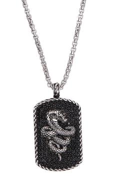 Effy | Sterling Silver Pave Black Spinel Snake Dog Tag Pendant Necklace商品图片,4.2折