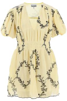 ganni floral pleated shirtdress, Ganni | Ganni Pleated V-Neck Mini Dress商品图片 8.1折