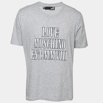 推荐Love Moschino Grey Logo Embroidered Cotton Round Neck T-Shirt XXL商品