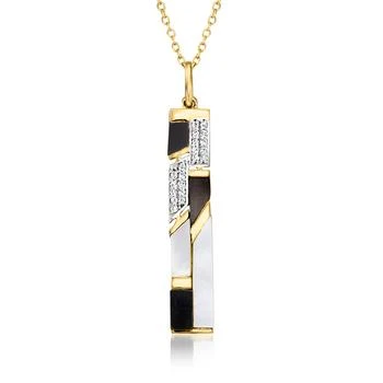 Ross-Simons | Mother-Of Pearl and Onyx Pendant Necklace With . White Topaz in 18kt Yellow Gold Over Sterling,商家Premium Outlets,价格¥746