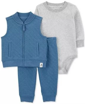 Carter's | Baby Boys Quilted Little Vest, Striped Bodysuit & Quilted Pants, 3-Piece Set,商家Macy's,价格¥128