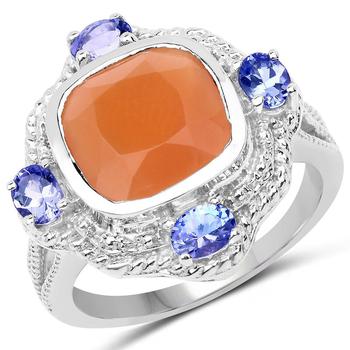 商品4.23 Carat Genuine Peach Moonstone And Tanzanite .925 Sterling Silver Ring图片