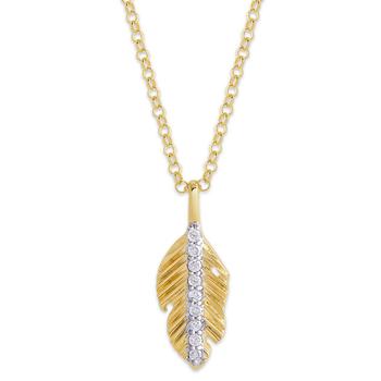 Macy's | Diamond 1/10 ct. t.w. Leaf Pendant Necklace in 14K Yellow Gold over Sterling Silver商品图片,独家减免邮费