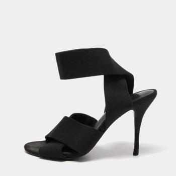亚历山大王鞋, Alexander Wang | Alexander Wang Black Canvas Ankle Wrap Sandals Size 36商品图片 