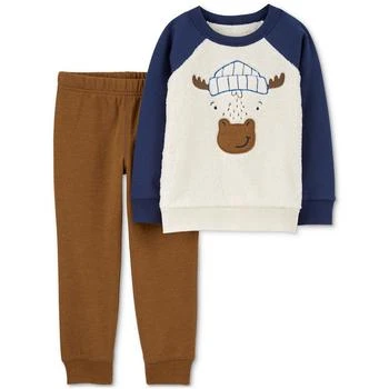 Carter's | Baby Boys Faux-Sherpa Moose Pullover Top and Pants, 2 Piece Set 