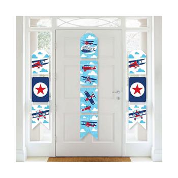 商品Taking Flight - Airplane - Hanging Vertical Paper Door Banners - Vintage Plane Party Wall Decoration Kit - Indoor Door Decor图片