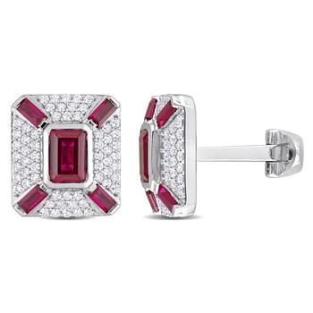 Mimi & Max | Mimi & Max 5-1/4ct TGW Octagon and Baguette-Cut Created Ruby and Created White Sapphire Cufflinks in Sterling Silver,商家Premium Outlets,价格¥1001