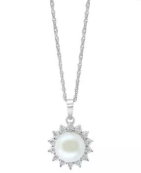 Effy | EFFY® Cultured Freshwater Pearl (7 mm) & Diamond (1/20 ct. t.w.) Halo 18" Pendant Necklace in Sterling Silver,商家Macy's,价格¥872