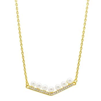 ADORNIA | 14K Gold Plated Crystal Pearl Bar V-Necklace,商家Premium Outlets,价格¥414