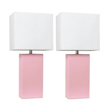 Elegant Designs | 2 Pack Modern Leather Table Lamps with White Fabric Shades, Pink,商家Premium Outlets,价格¥776