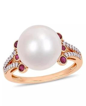 Macy's | Freshwater Cultured Pearl (11-12mm), Ruby (1/5 ct. t.w.) and Diamond (1/7 ct. t.w.) Split Shank Ring in 10k Rose Gold,商家Macy's,价格¥3856