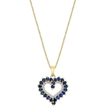 Macy's | Sapphire (1-3/8 ct.tw) & Diamond (1/10 ct. t.w.) Open Heart 18" Pendant Necklace in 10k Gold 3.4折