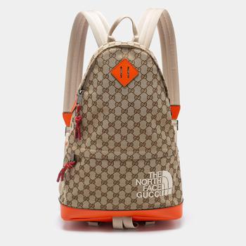 推荐Gucci X The North Face Beige/Orange GG Canvas And Leather Backpack商品