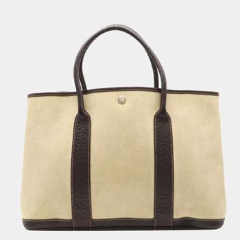 爱马仕包北京, [二手商品] Hermes | Hermes Garden Party PM Tote Bag Handbag Twarash Negonda Leather Beige Dark Brown T Engraved商品图片 