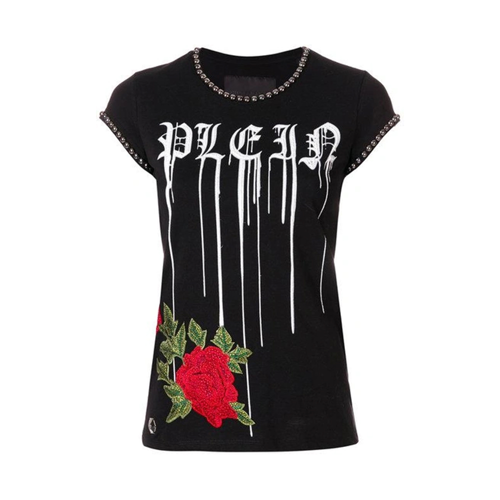 女士始祖鸟短袖, Philipp Plein | PHILIPP PLEIN  女士黑色玫瑰花印花棉质短袖T恤 WTK0575-PJY002N-02商品图片 独家减免邮费
