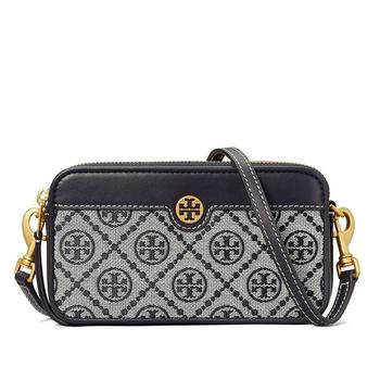tory burch tote单肩包, Tory Burch | Tory Burch/汤丽柏琦 T MONOGRAM系列 女士迷你海军蓝老花帆布皮革拼接双拉链单肩包商品图片 额外8.2折x额外9折, 额外八二折, 额外九折