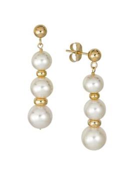 BELPEARL | 14K Yellow Gold & 6-7.5MM Offround Cultured Pearl Dangle Earrings商品图片,5折