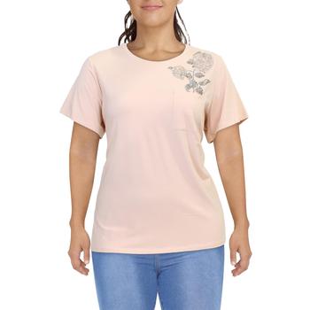 Calvin Klein | Calvin Klein Womens Plus Embellished Floral T-Shirt商品图片,4.5折, 独家减免邮费