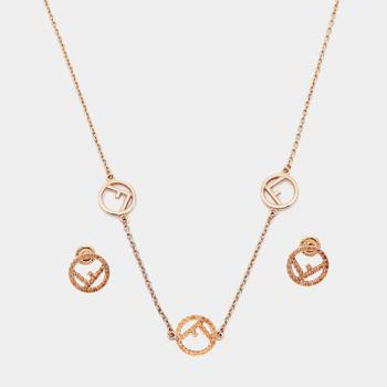 推荐Fendi F is Fendi Crystal Gold Tone Earring Necklace Set商品