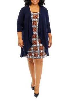 R & M Richards | M Richards Plus Size Geometric Print Dress With Solid Jacket And Detachable Necklace,商家Belk,价格¥226