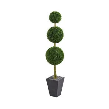 NEARLY NATURAL | 6' Boxwood Triple Ball Topiary Artificial Tree in Slate Planter UV Resistant,商家Macy's,价格¥3951