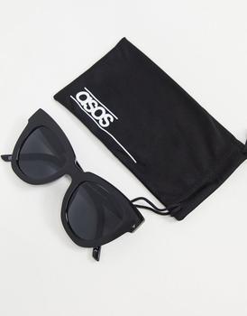 ASOS | ASOS DESIGN frame chunky flare cat eye sunglasses in shiny black - BLACK商品图片,8.5折