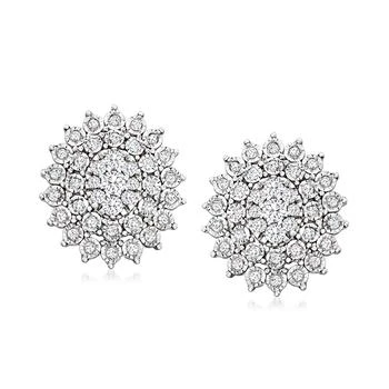 Ross-Simons | Ross-Simons Diamond Oval Cluster Earrings in Sterling Silver 7.7折, 独家减免邮费