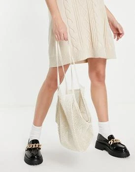 推荐ASOS DESIGN string tote beach bag in cream商品
