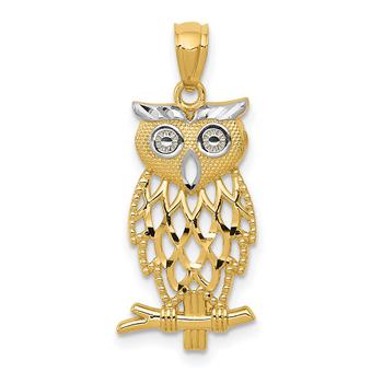 商品Owl Pendant in 14k Yellow Gold and Rhodium图片