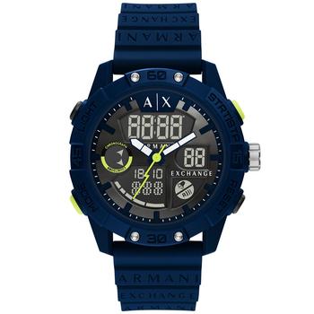 商品Armani Exchange | Men's Analog-Digital Blue Silicone Strap Watch,商家Macy's,价格¥922图片