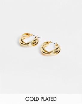 推荐Orelia triple hoop earrings in gold plate商品