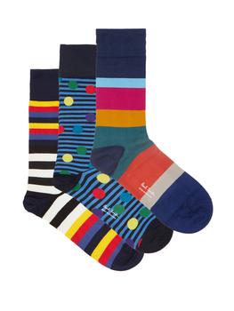 推荐Pack of three striped and spot cotton-blend socks商品