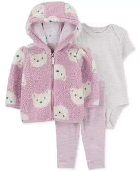 Carter's | Baby Girls Faux-Sherpa Bear Little Jacket, Bodysuit & Striped Pants, 3-Piece Set,商家Macy's,价格¥137