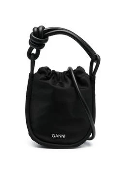 推荐Ganni small Knot Black Bucket Bag With Logo Detail In Recycled Nylon Woman商品