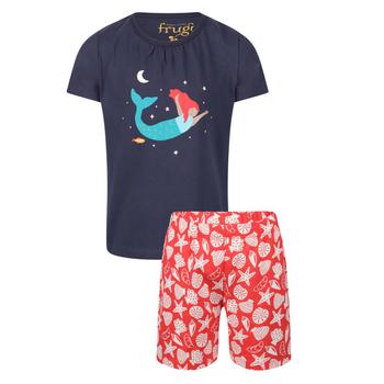 商品Mermaid print short organic pajama set in navy and red图片